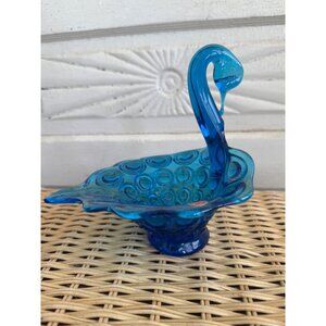 Vintage MCM Italy Art Glass Blue Swan Candy Dish Bulls Eye Pattern